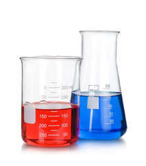 Chemical flask with  laboratory test tubes