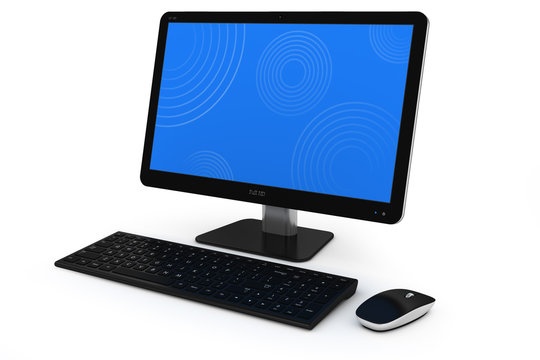 Modern home desktop PC, keybord and mouse.