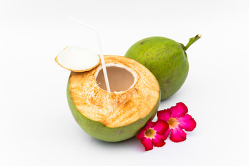 Fototapeta na wymiar Green coconuts over white background