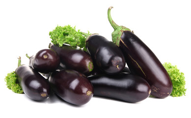 Fresh eggplants isolated on white
