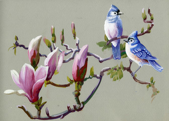 Obrazy na Szkle  Kolekcja malarstwa Ptaki wiosny