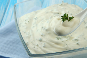 Sour cream on table close-up