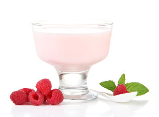 Delicious yogurt with berries isolated on white