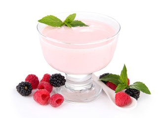 Delicious yogurt with berries isolated on white