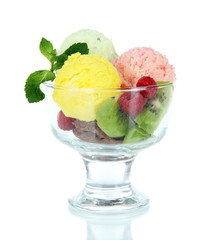 Tasty ice cream scoops, isolated on white