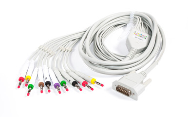 ECG cable isolated over white in studio