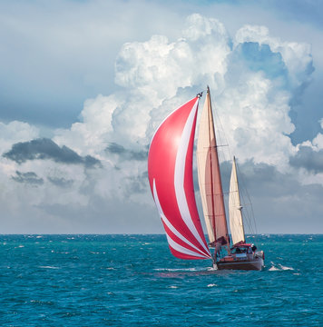 Yacht sailing - nautical landscape with sailboat.