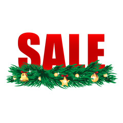 word sale decorated branches of christmas tree.christmas backgro