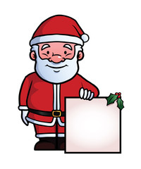 Santa Claus holding a blank sign and smiling.