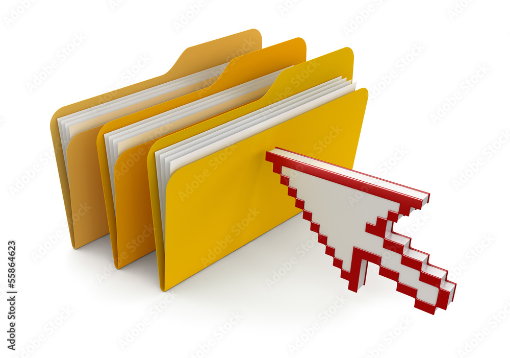Poster folders with files and cursor (clipping path included)