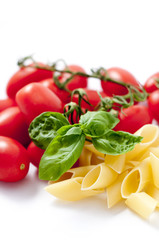 tomatoes, pasta and basil