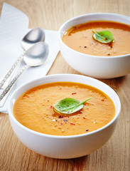 two bowls of squash soup