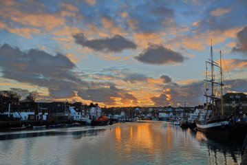 Fototapeta na wymiar Weymouth harbour at sunset