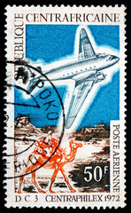 Postage stamp Central African Republic 1972 DC-3 and Mailman