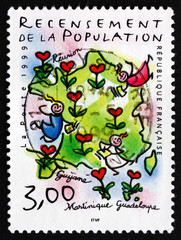 Postage stamp France 1999 Map of France