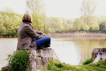 young woman at lake