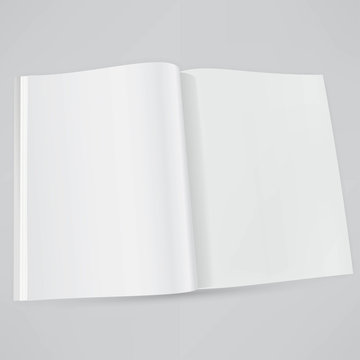 Open magazine double-page spread with blank pages