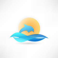 dolphin on background sun icon