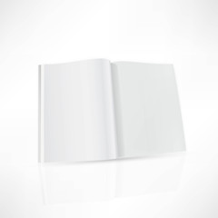 Open magazine double-page spread with blank pages.