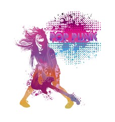 Girl playing guitar pop punk.