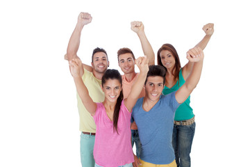 Happy friends celebrating the victory