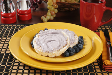Blueberry cream cheese on rice cakes