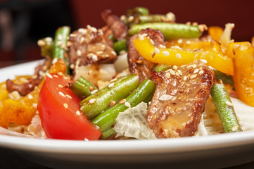Warm salad with veal