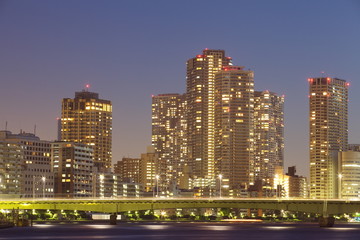 Tokyo city scape at night time, sumida river
