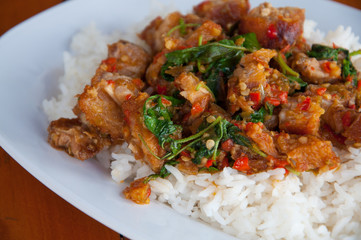 Fried rice with basil pork