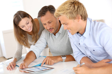 Marketing people working on business plan