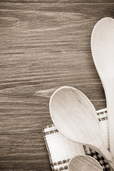 wooden spoon as utensils on table