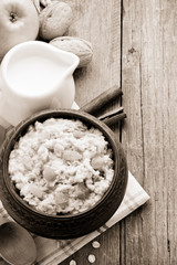 bowl of oatmeal on wood