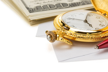watch and pen at envelope