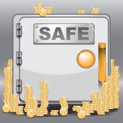 Safe filled with golden coins