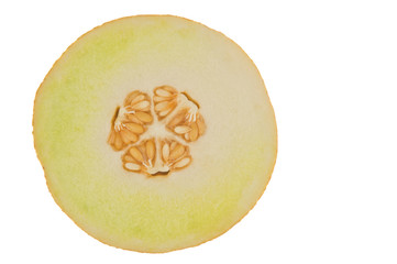 Sliced yellow melon isolated in white