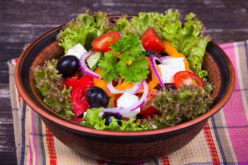 Fresh vegetable greek salad, close up