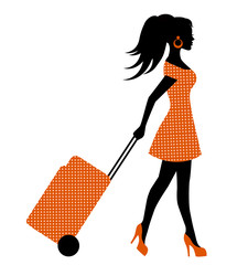 female silhouette suitcase rolls