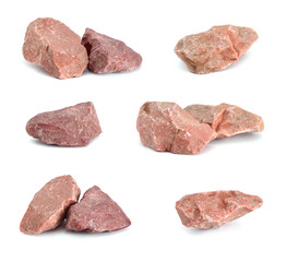 Red stones on a white background.