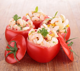 appetizer, stuffed tomato with shrimp