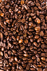 Roasted Coffee Bean background or texture concept. Closeup of co