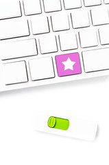 Closeup of a computer keyboard with blank keys and star key , wh