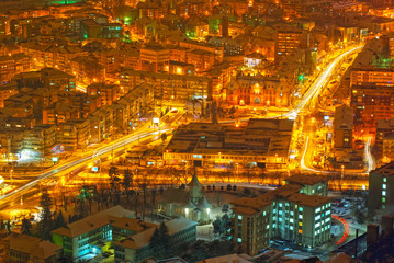 Fototapeta premium Night scene with buildings and lights
