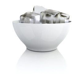 3d rendered ice cubes in a white bowl with clipping path
