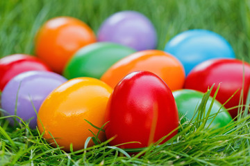 Closeup view of colorful easter eggs