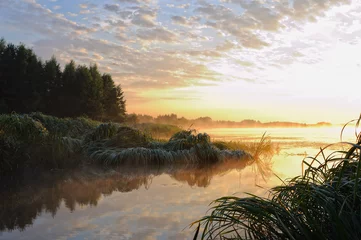 Foto op Canvas Dawn on the river © volga1971