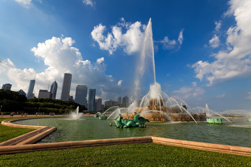 Buckingham fountain in Grant Park, Chicago, USA.