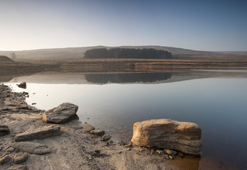 Yorkshire dales moorland reservoir in drought