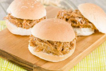 Pulled Pork Sliders - Juicy slow roasted pork in a white buns © paul_brighton