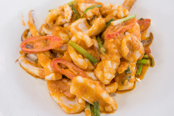fried seafood with yellow curry