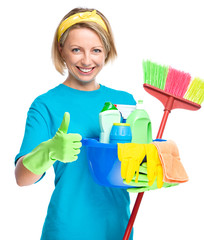 Young woman as a cleaning maid